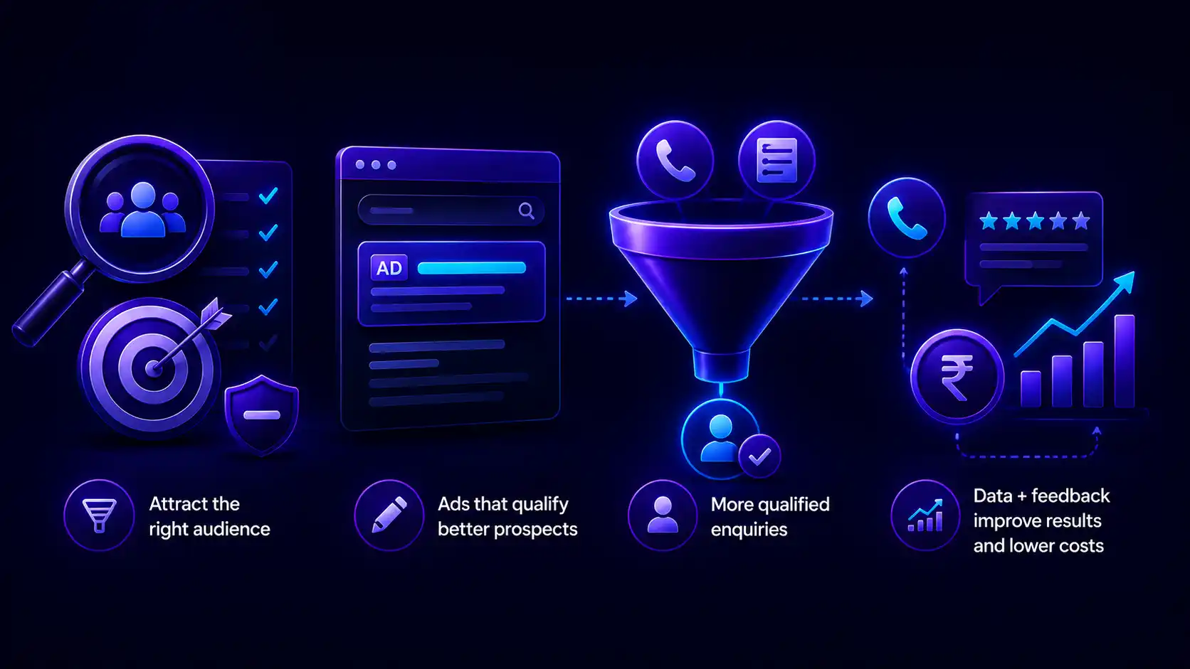 Google Ads lead generation for service and B2B businesses — attracting the right audience, qualifying ads, more qualified enquiries and feedback that lowers cost